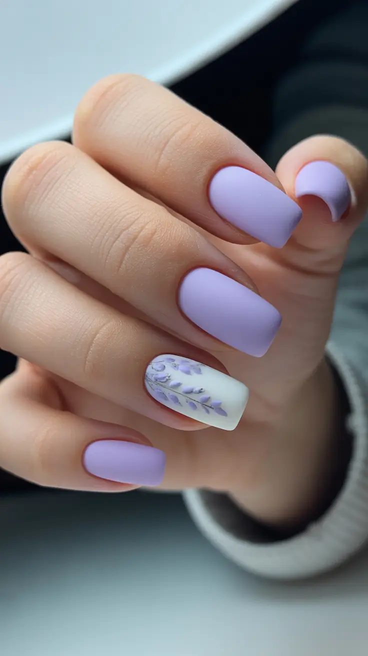 spring nail design matte lavender botanical manicure