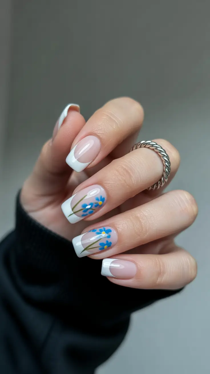 spring nail design floral french manicure