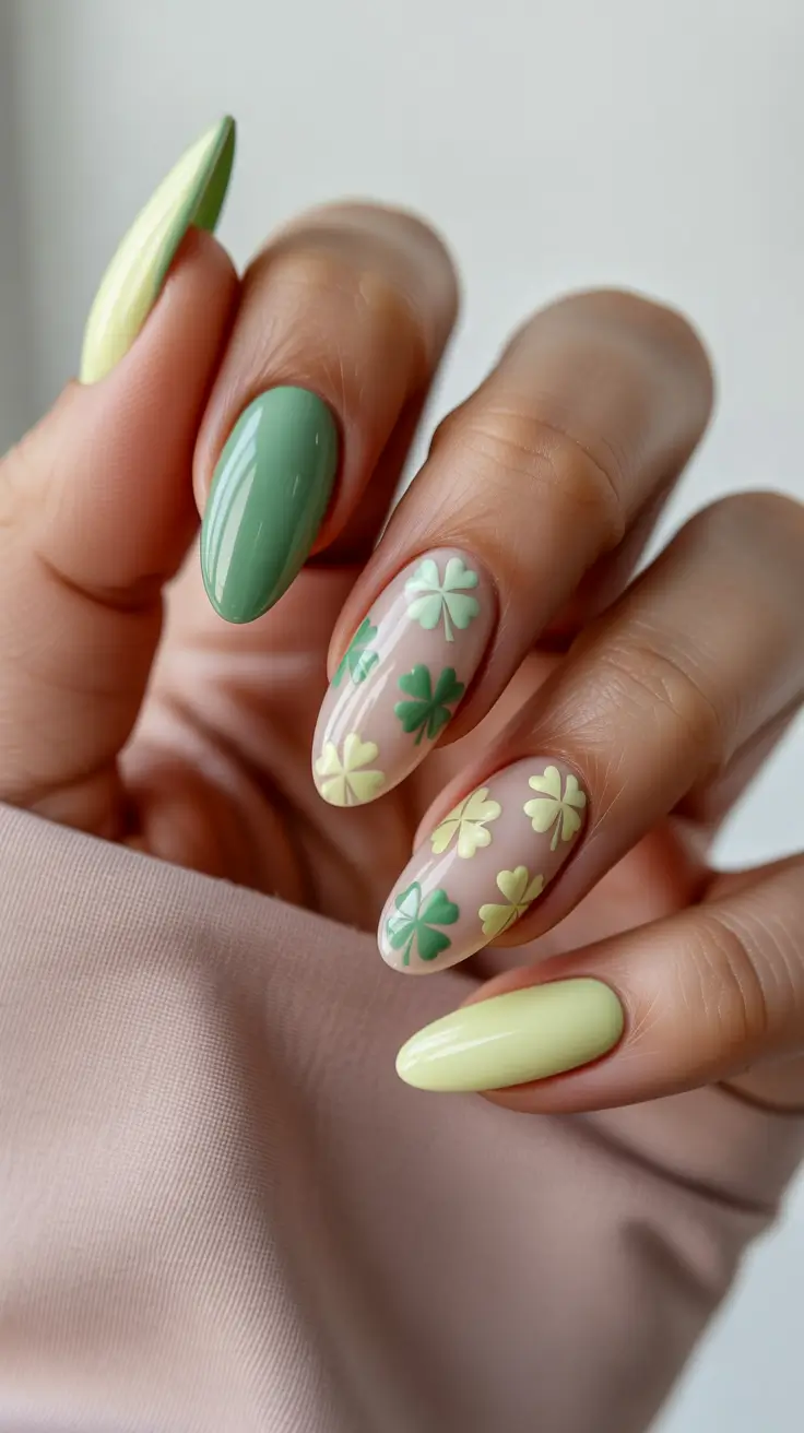 spring nail design pastel clover manicure