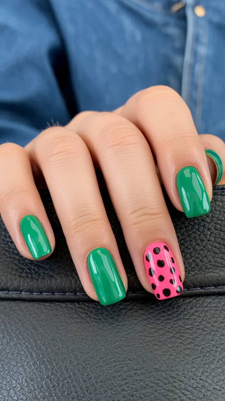 spring nail design watermelon accent manicure