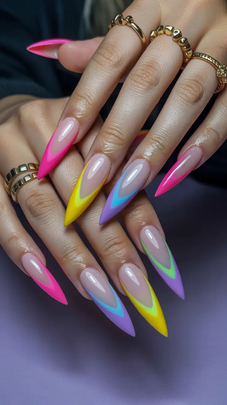 spring nail design neon contour french manicure
