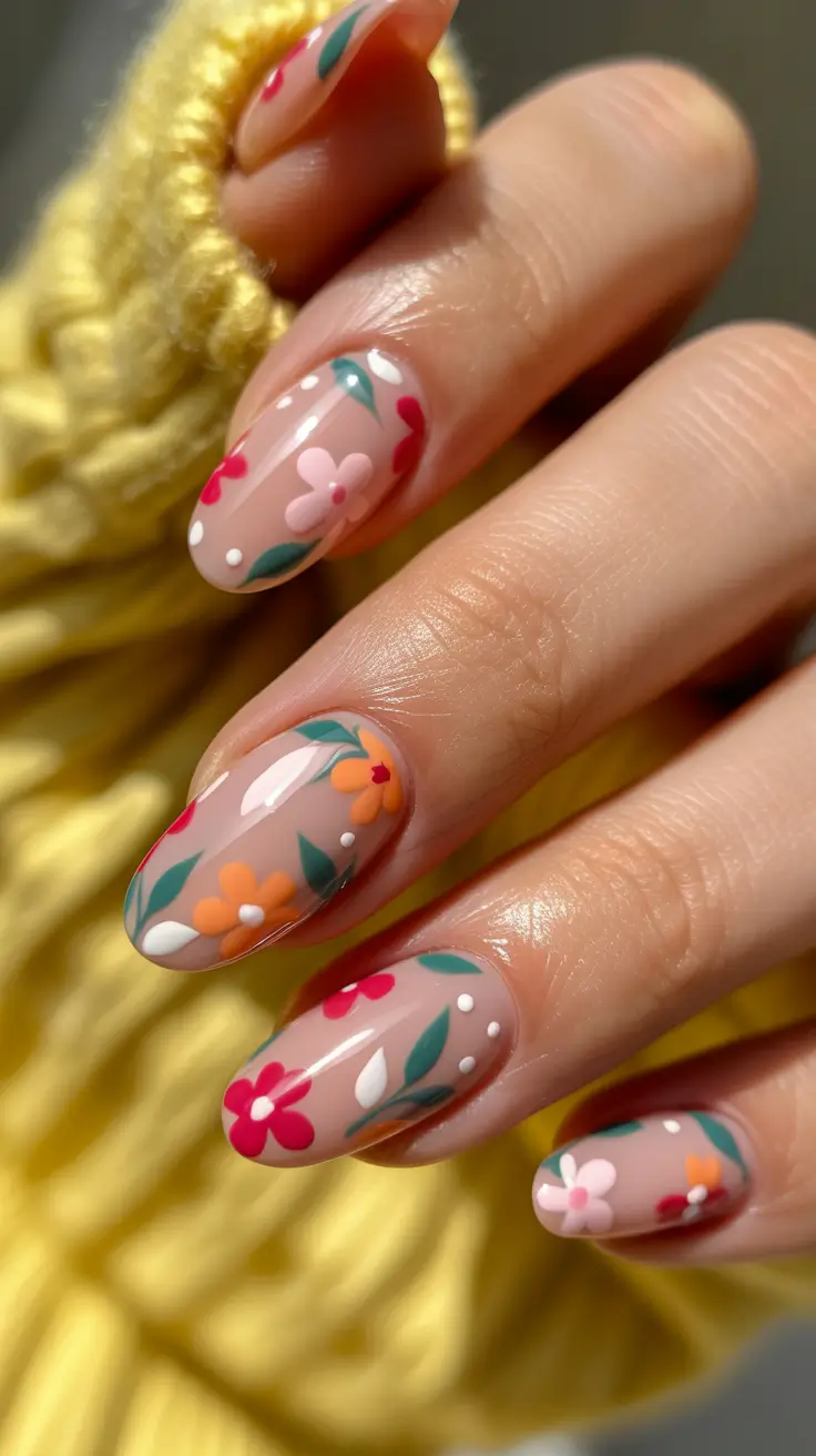 spring nail design botanical floral manicure