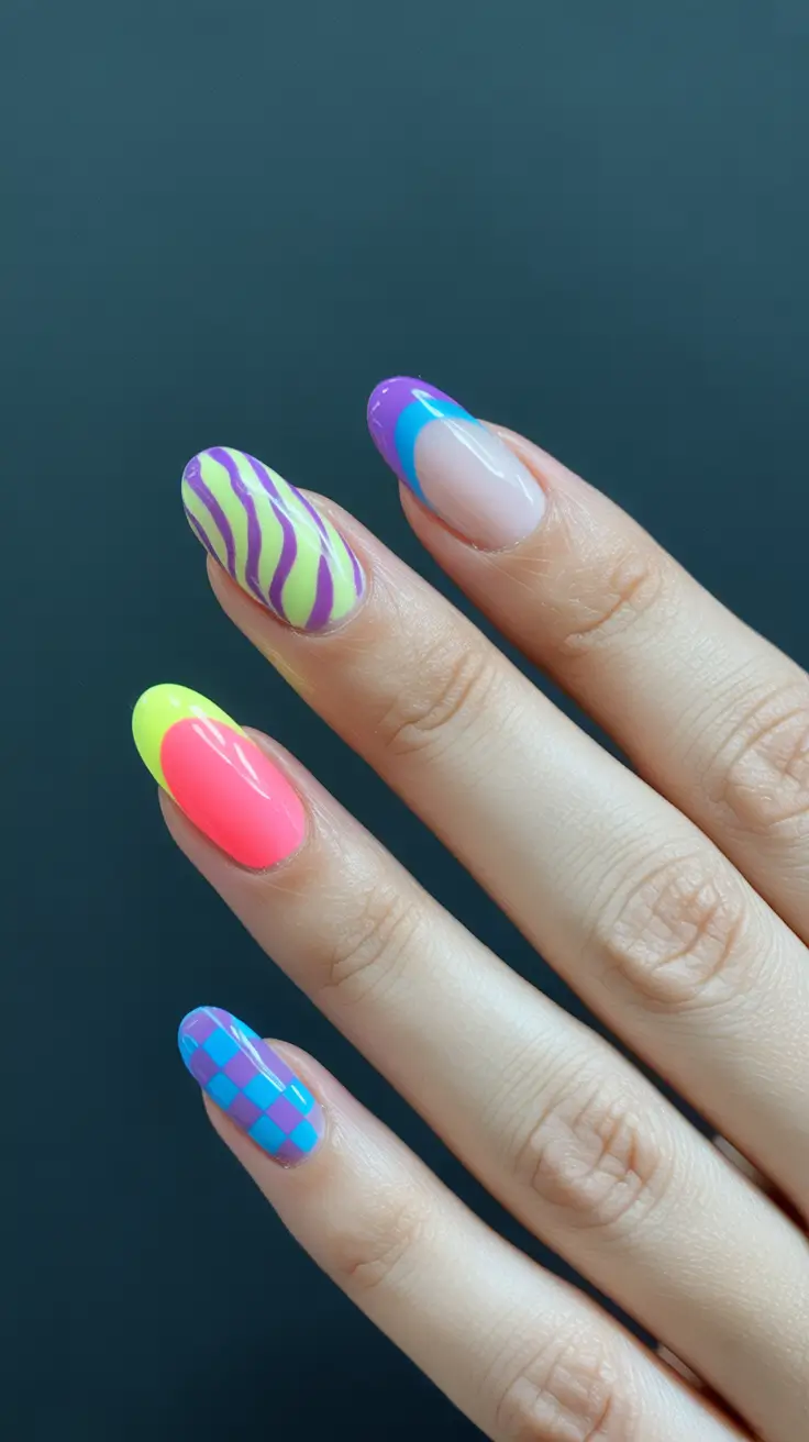spring nail design neon mix manicure
