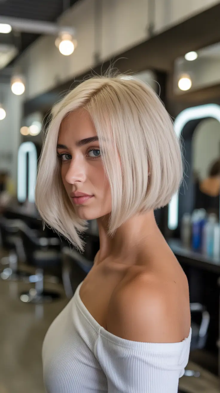 best summer hair color for blondes 2026 Ultra Light Platinum Bob with Glass Shine