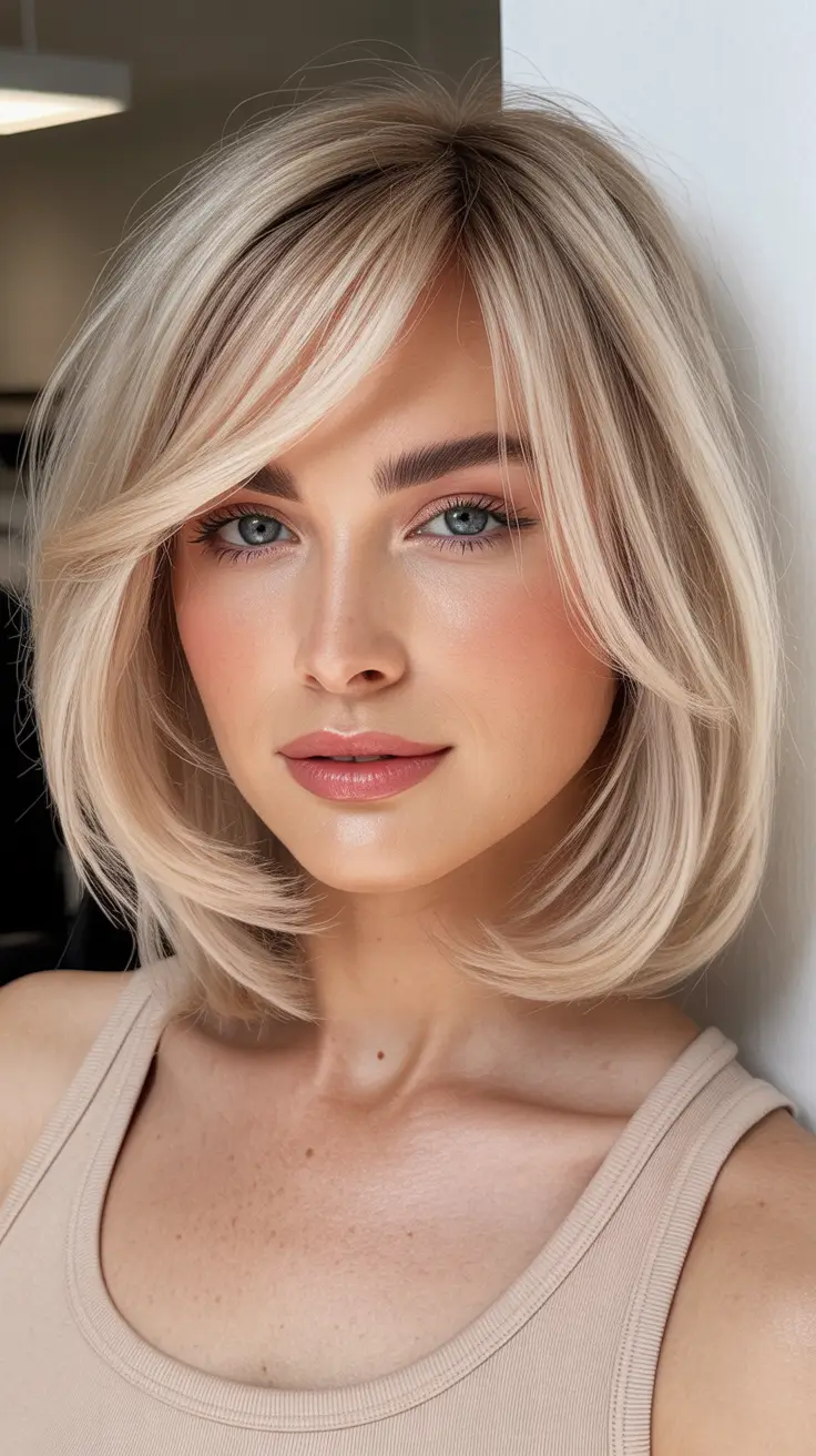 best summer hair color for blondes 2026 Champagne Contour Bob with Sunlit Movement