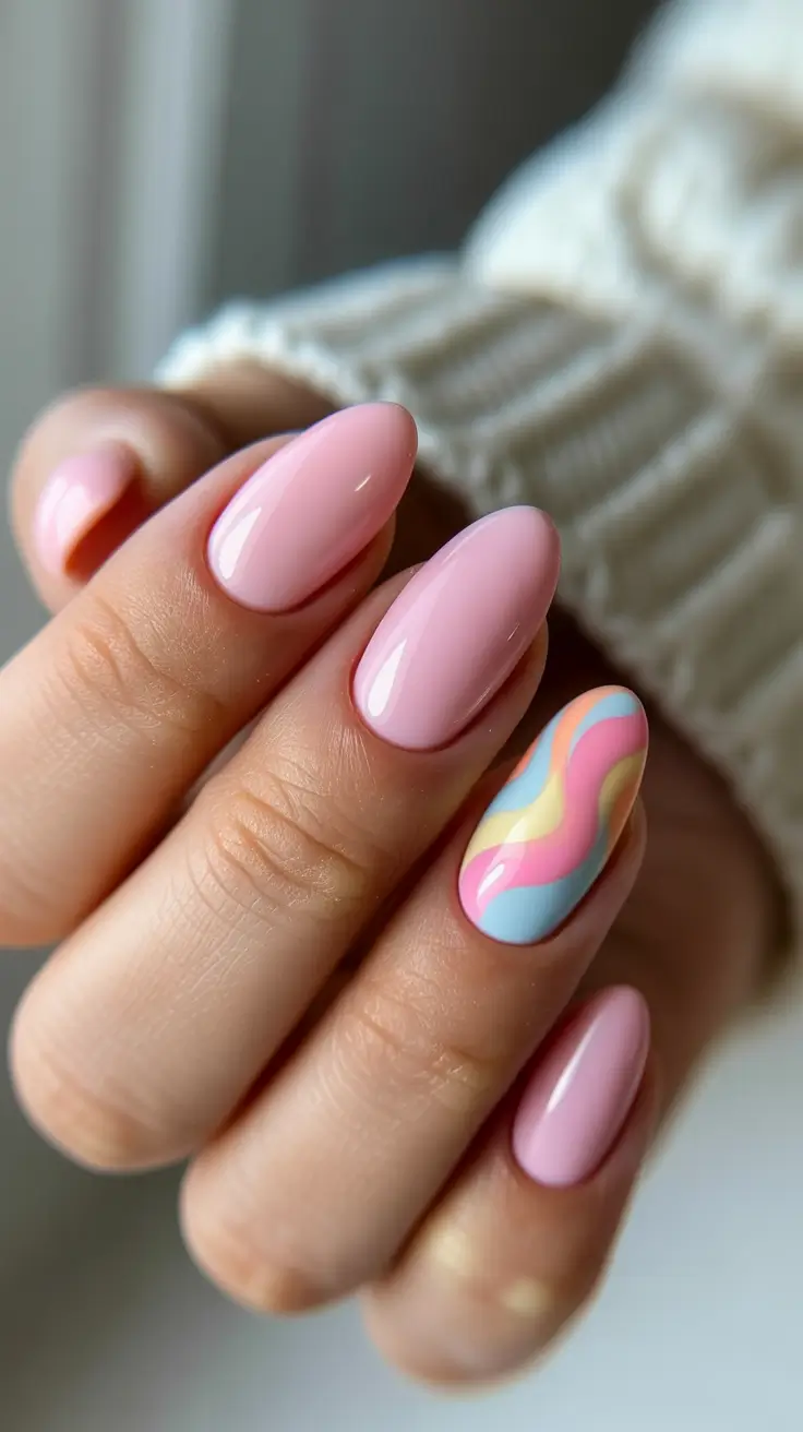 chic spring pastel nails for 2026 pastel accent short manicure