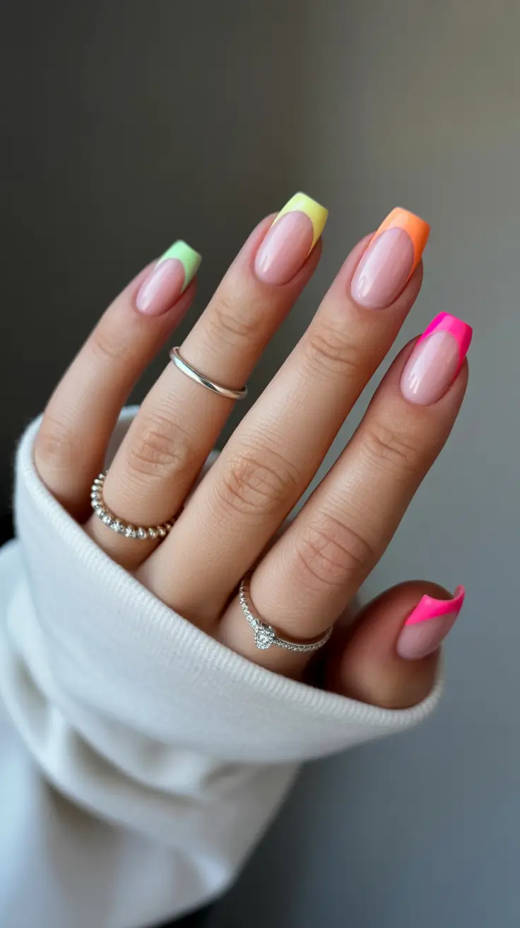 chic spring pastel nails for 2026 colorful french tip manicure