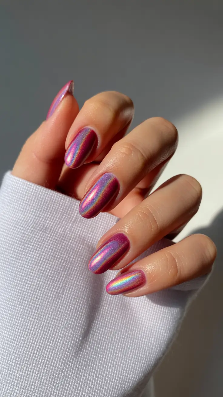 cute chrome spring nails 2026 Radiant Pink Chrome Spring Glow