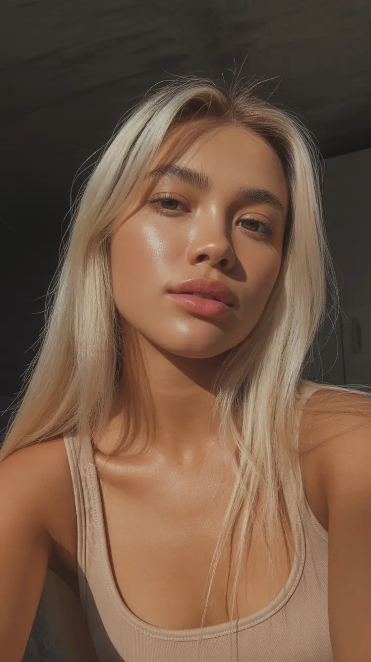 spring hair color for tan skin Sunlit Platinum Blonde