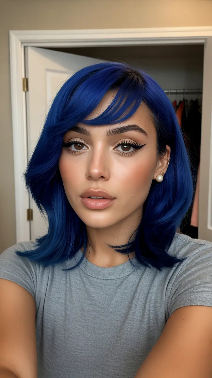 spring hair color ideas for brown skin Electric Blue Statement Color for Bold Spring Energy