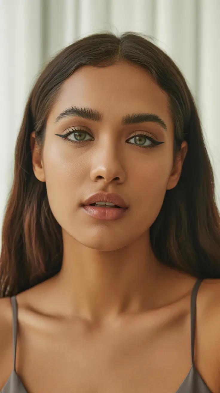 hair color for brown skin spring Soft Natural Brunette with Minimalist Elegance