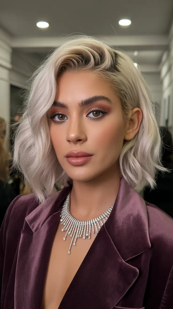 spring hair color ideas for brown skin Soft Platinum Blonde Bob with Light Spring Contrast