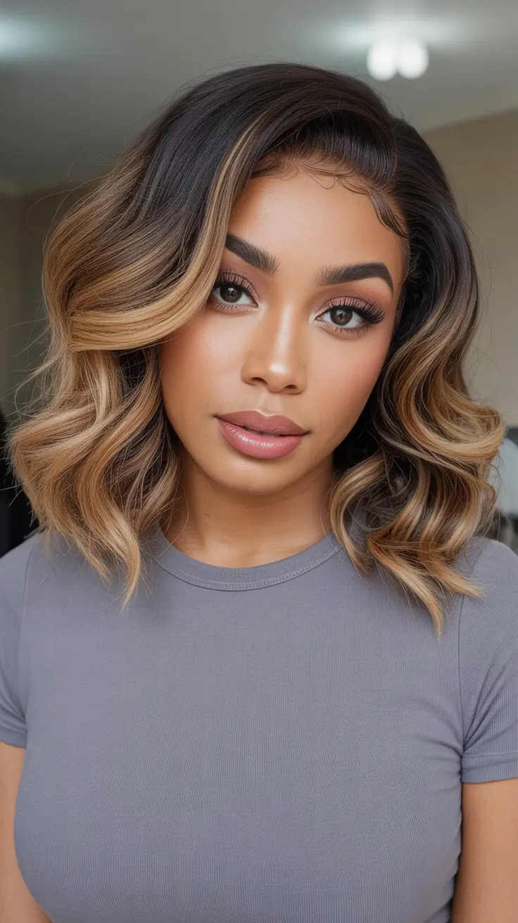 spring hair color ideas for brown skin Golden Blonde Balayage for Radiant Spring Contrast