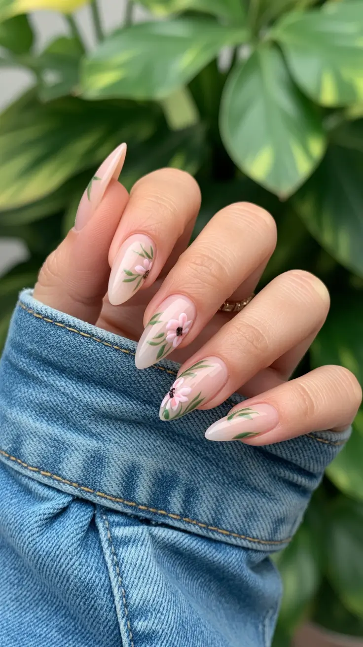 bright spring nails 2026 Romantic Botanical Spring Nails with Soft Pink Flowers