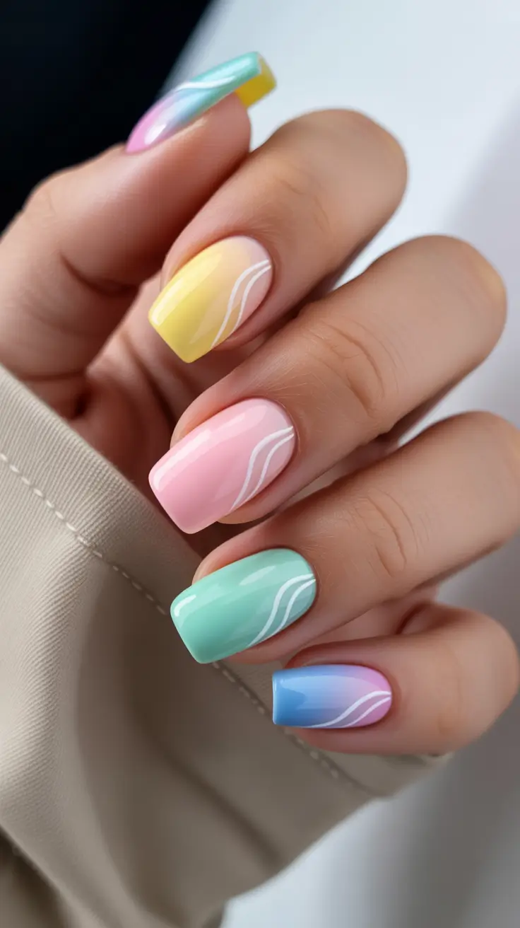 bright spring nails 2026 Pastel Gradient Nails for Soft Bright Spring Color Play