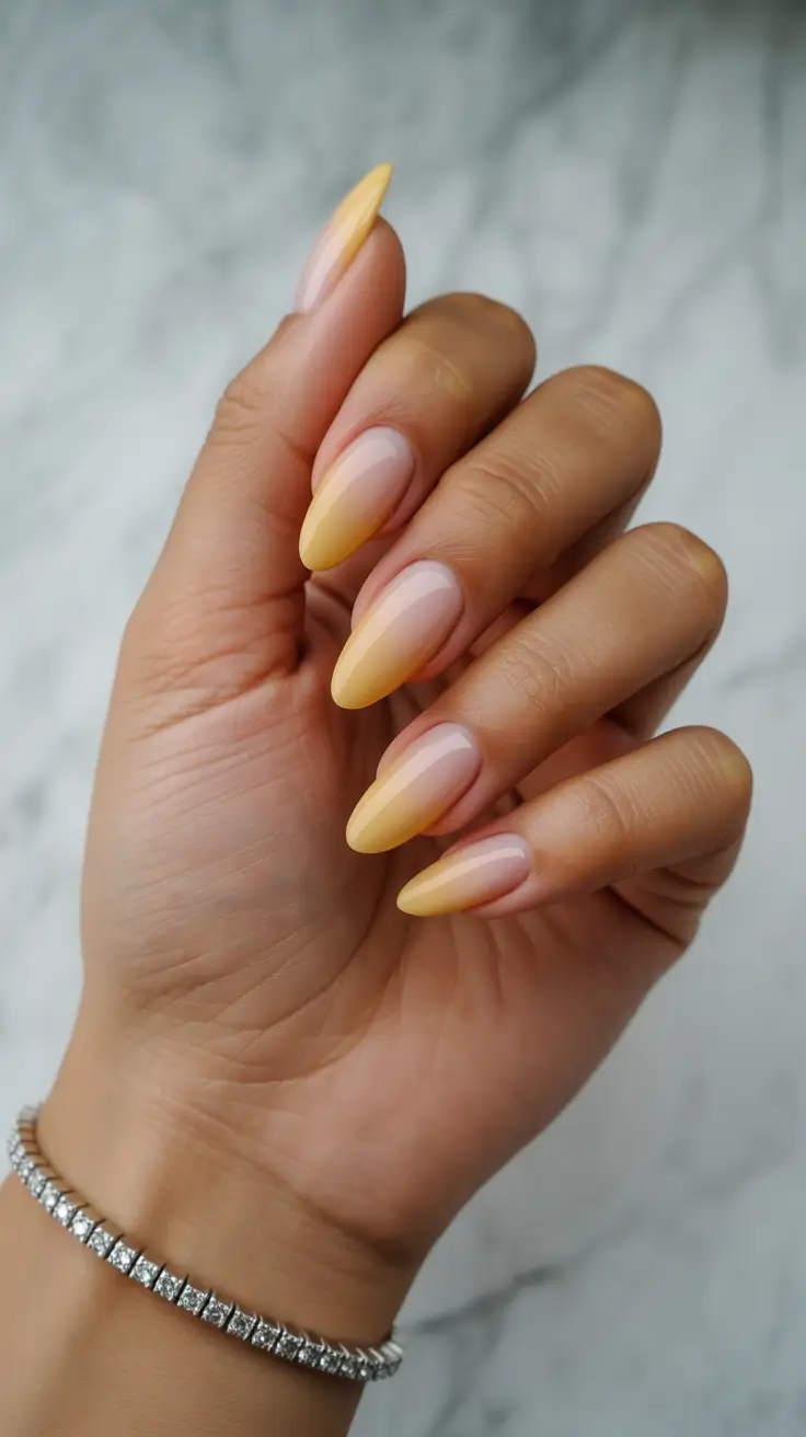 bright spring nails 2026 Sunny Ombre Almond Nails for Fresh Spring Color
