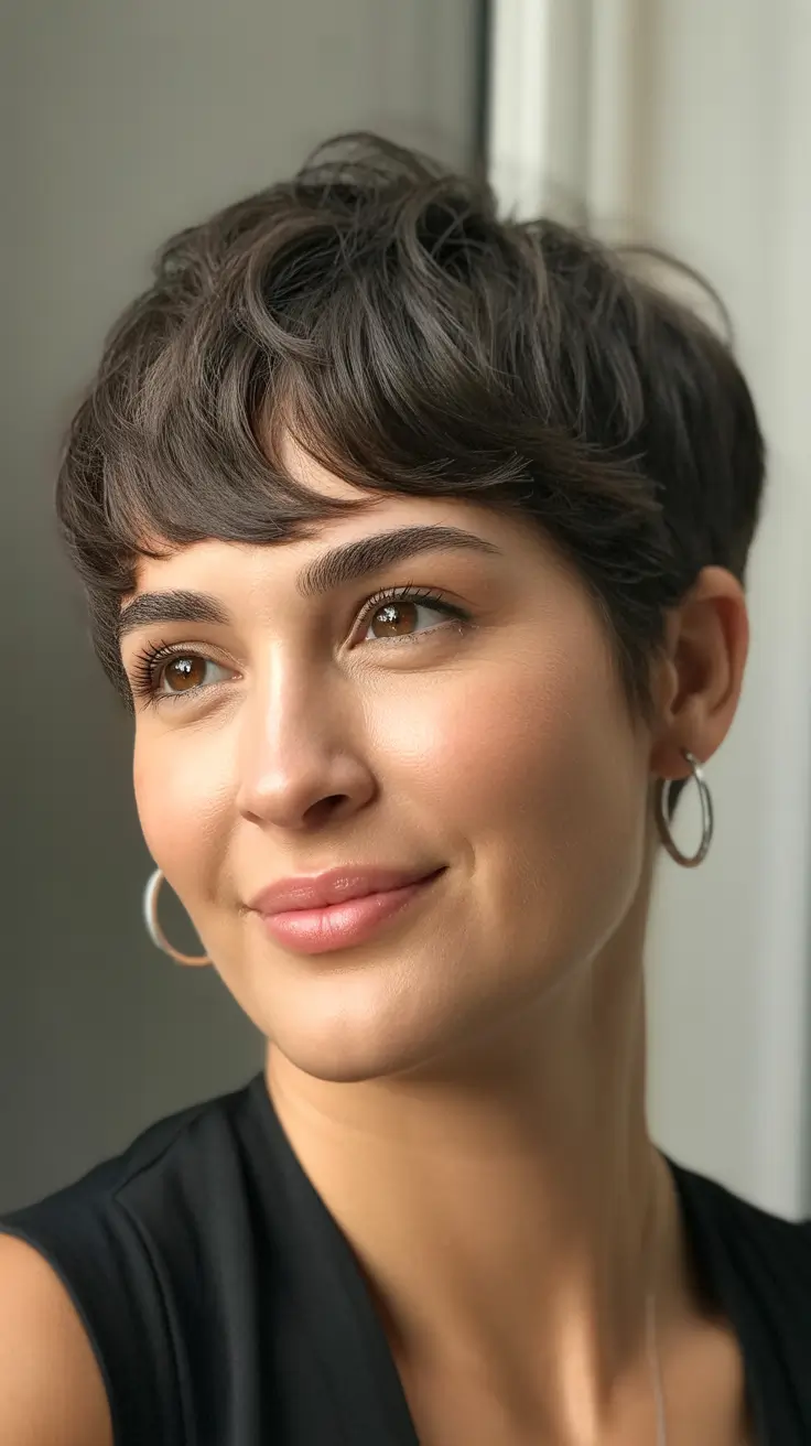 gorgeous spring hair color light skin 2026 Short Espresso Pixie with Soft Texture