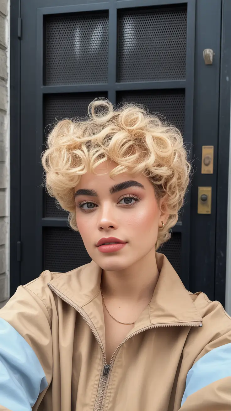 gorgeous spring hair color light skin 2026 Golden Blonde Curly Crop for Natural Brightness
