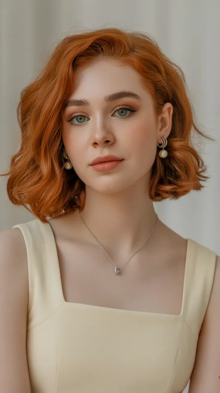 gorgeous spring hair color light skin 2026 Soft Copper Bob with Warm Spring Glow