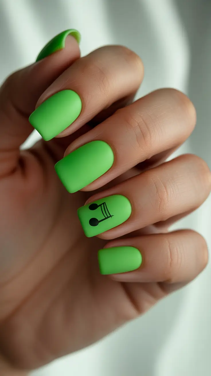May Nails Ideas 2026 Matte Neon Green Minimal Art for Playful Modern Mood