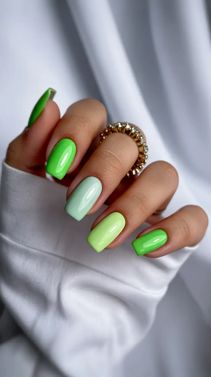 May Nails Ideas 2026 Playful Lime and Mint Color Mix for Bright Spring Energy