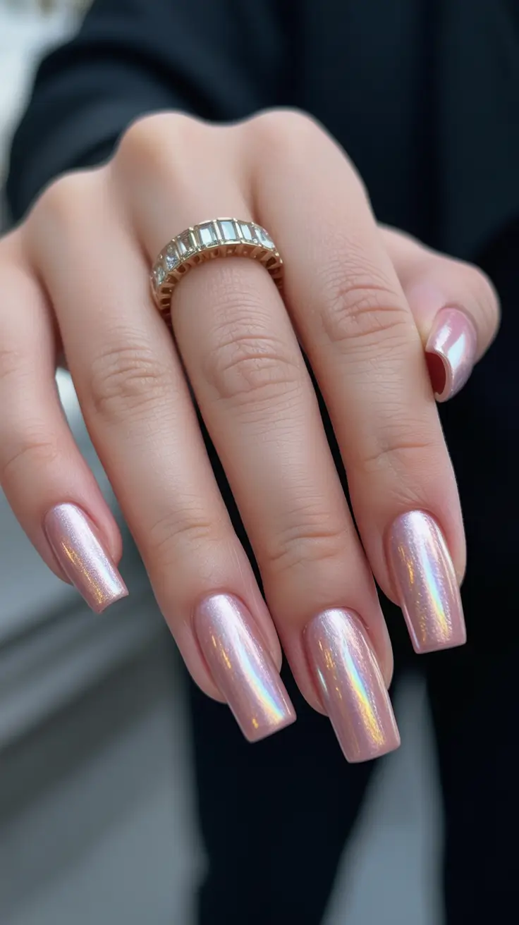 May Nails Ideas 2026 Iridescent Blush Shine for Elegant May Evenings