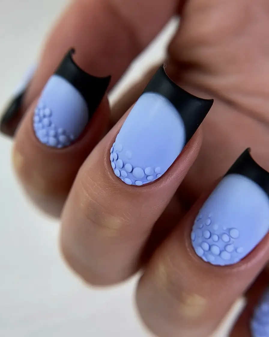 May Nails Ideas 2026 Modern Graphic French Tip with Textured Lavender Base