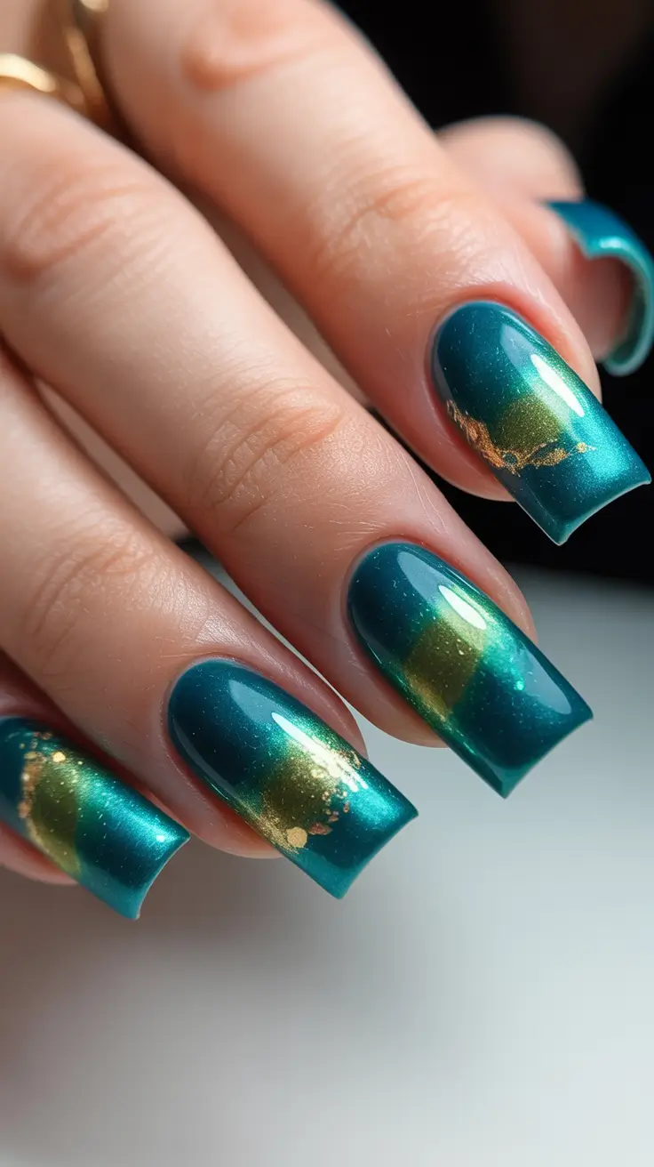 May Nails Ideas 2026 Deep Emerald Metallic with Gold Accent Drama