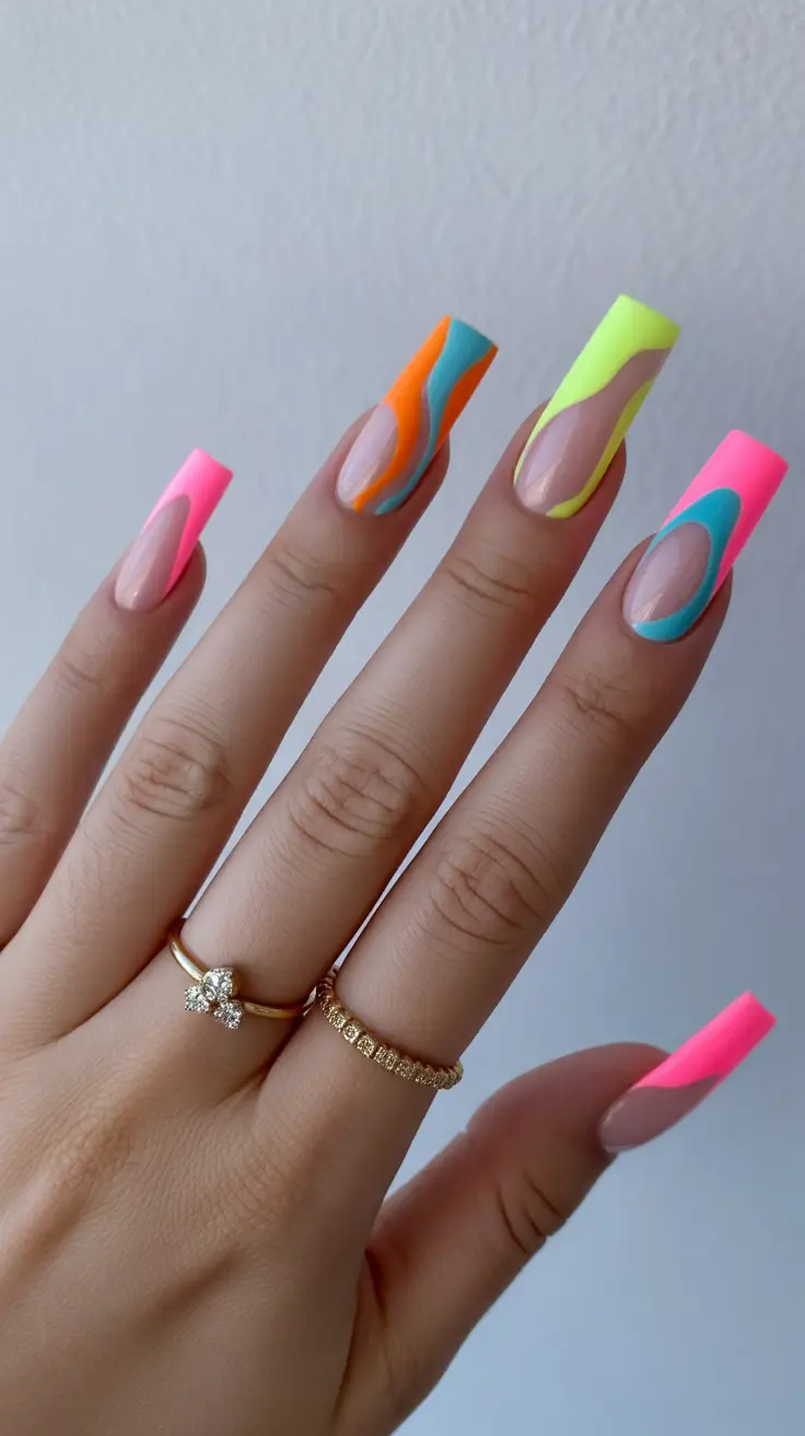 new early spring nails 2026 Colorful Abstract Waves for Bold Spring Inspo