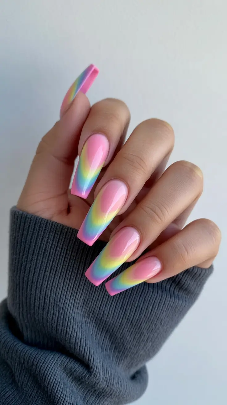 new early spring nails 2026 Rainbow Aura Fade for Playful Early Spring Energy