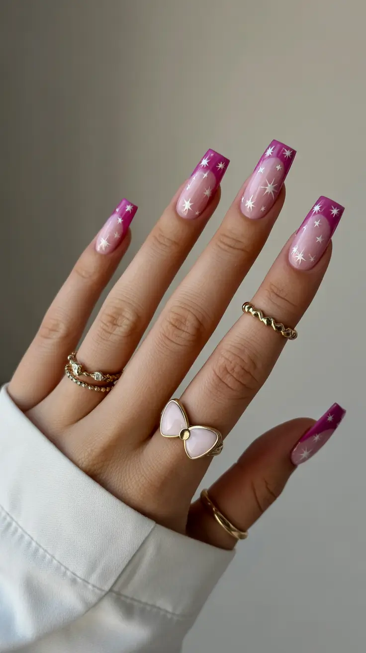 new early spring nails 2026 Pink Stardust Nails with Delicate Sparkle Art