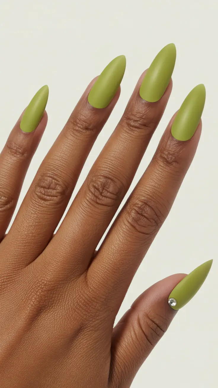 new early spring nails 2026 Matte Lime Green Almond Nails for Bold Simplicity