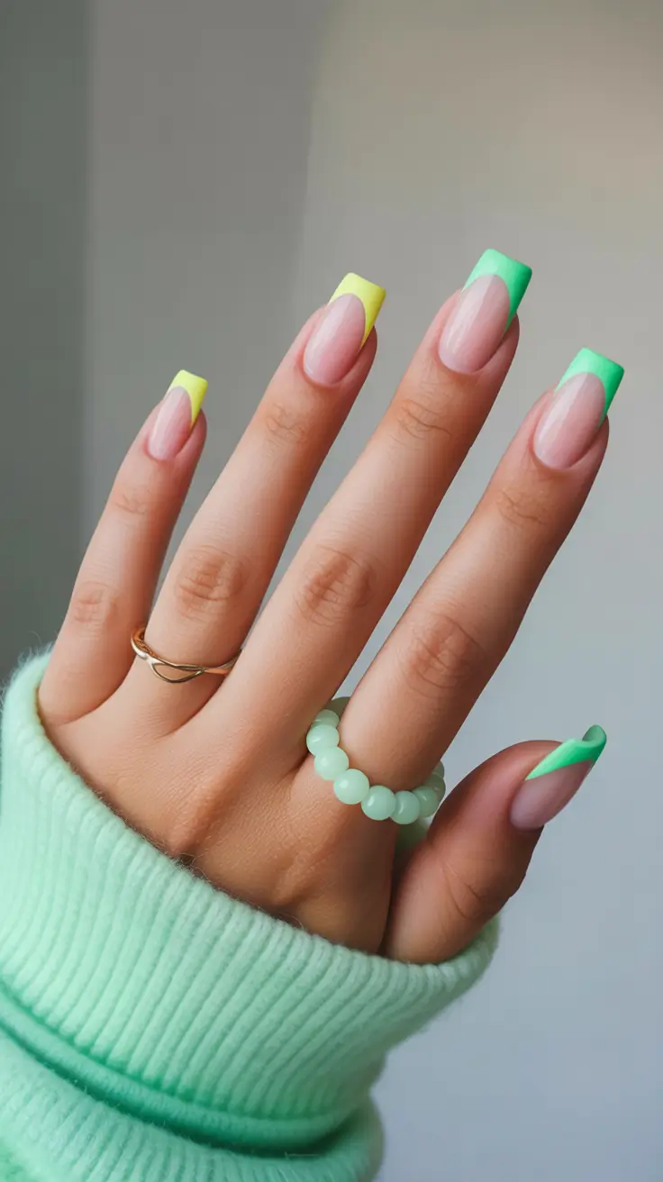 new early spring nails 2026 Fresh Two-Tone French Tips with a Citrus Twist