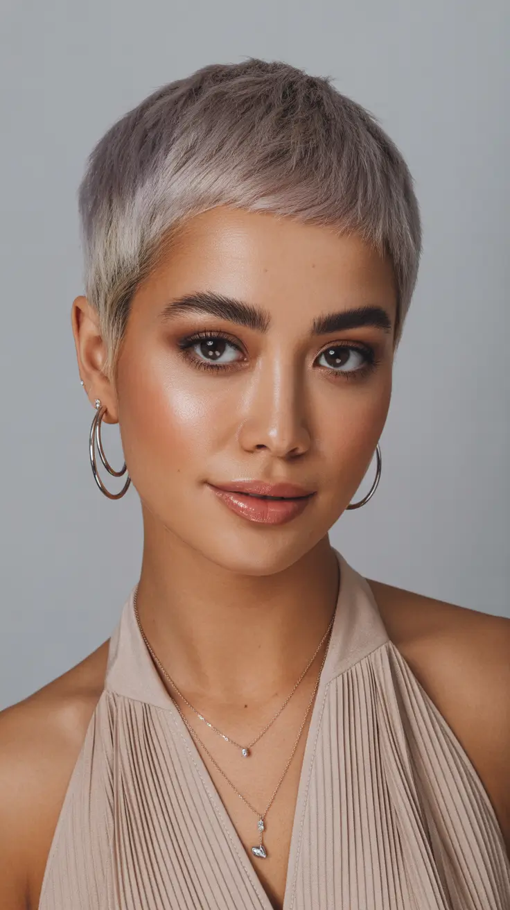 pretty spring pixie haircuts 2026 Ultra Short Platinum Crop With Soft Glow