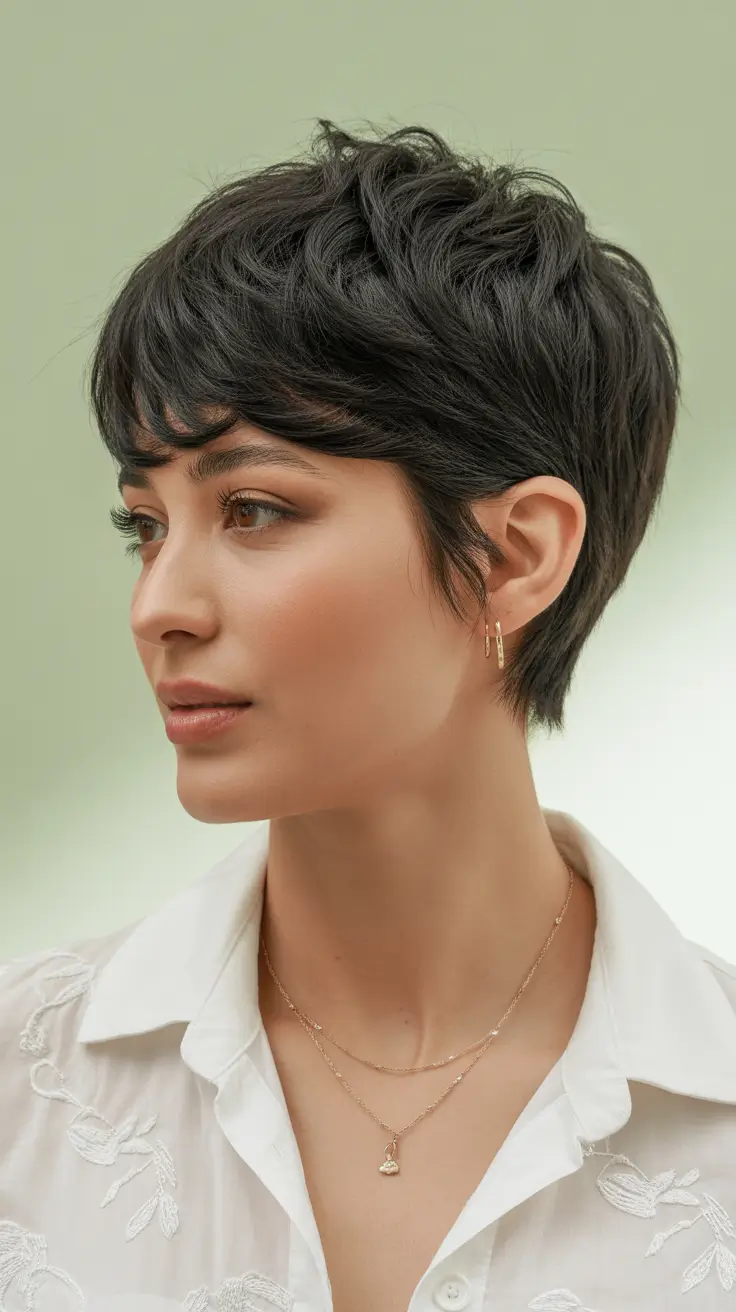 pretty spring pixie haircuts 2026 Textured Espresso Pixie With Soft Volume Layers