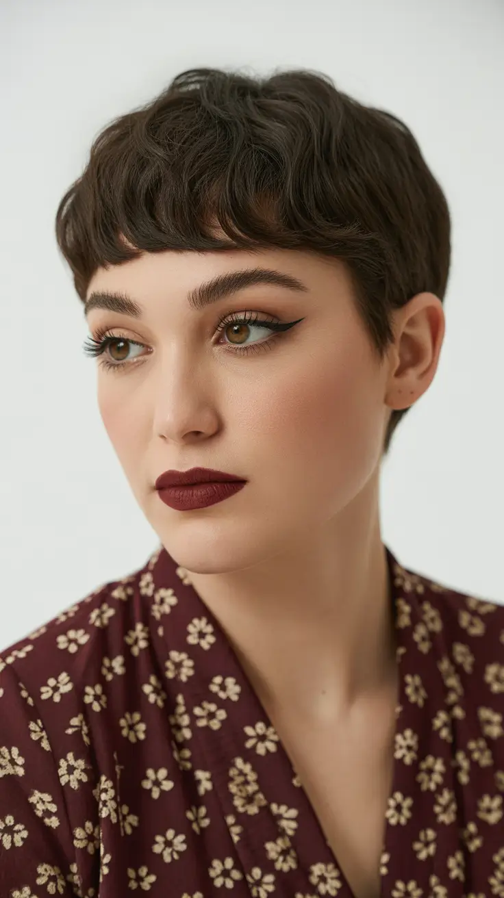 pretty spring pixie haircuts 2026 Soft Brunette Micro Pixie With Romantic Fringe Curve