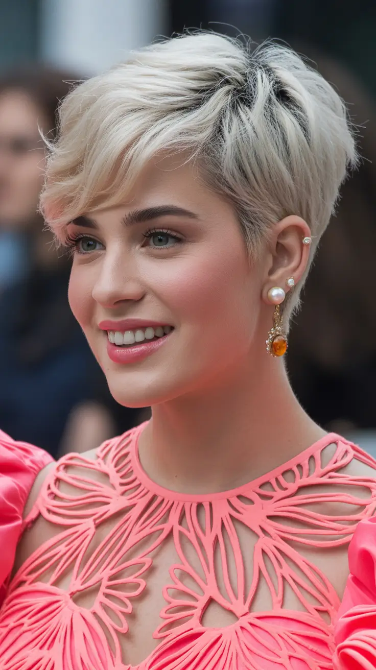pretty spring pixie haircuts 2026 Soft Pearl Blonde Pixie With Romantic Volume