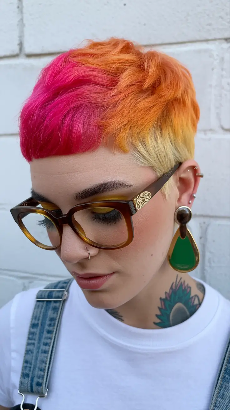pretty spring pixie haircuts 2026 Bold Multi Tone Artistic Pixie With Graphic Edge