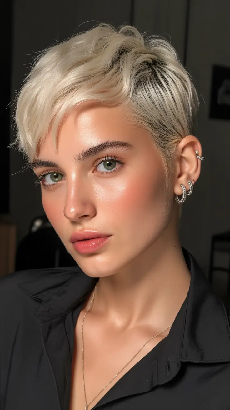 pretty spring pixie haircuts 2026 Icy Blonde Feathered Pixie With Airy Texture