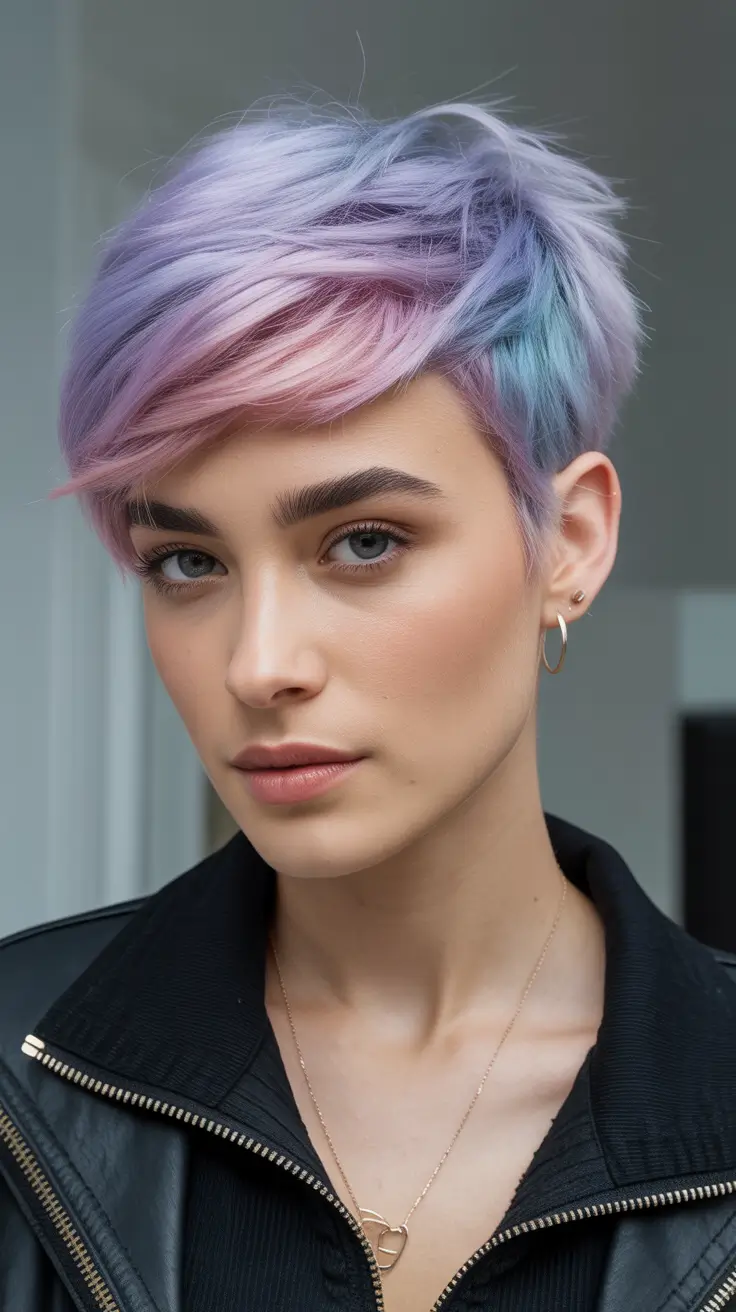 pretty spring pixie haircuts 2026 Pastel Prism Pixie With Iridescent Spring Layers