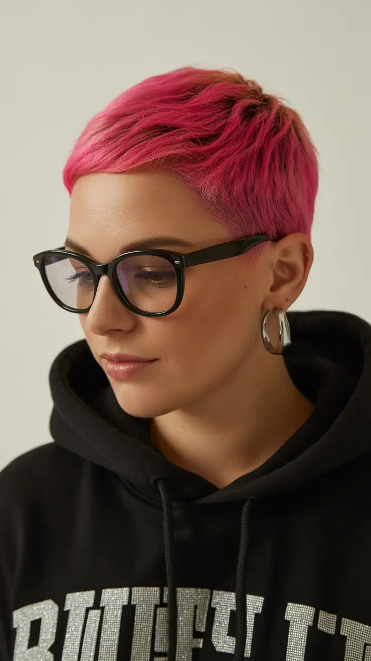pretty spring pixie haircuts 2026 Vivid Pink Textured Crop With Urban Edge