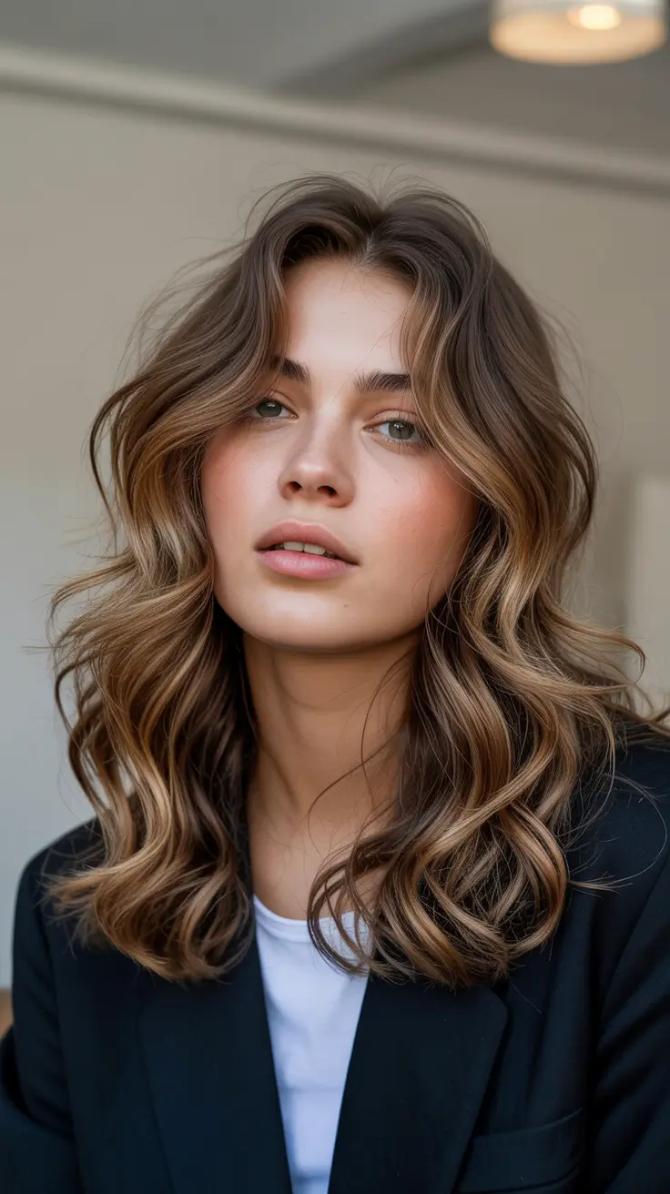 summer hair color ideas for brunettes 2026 sun kissed Sunlit Textured Waves with Dimensional Glow