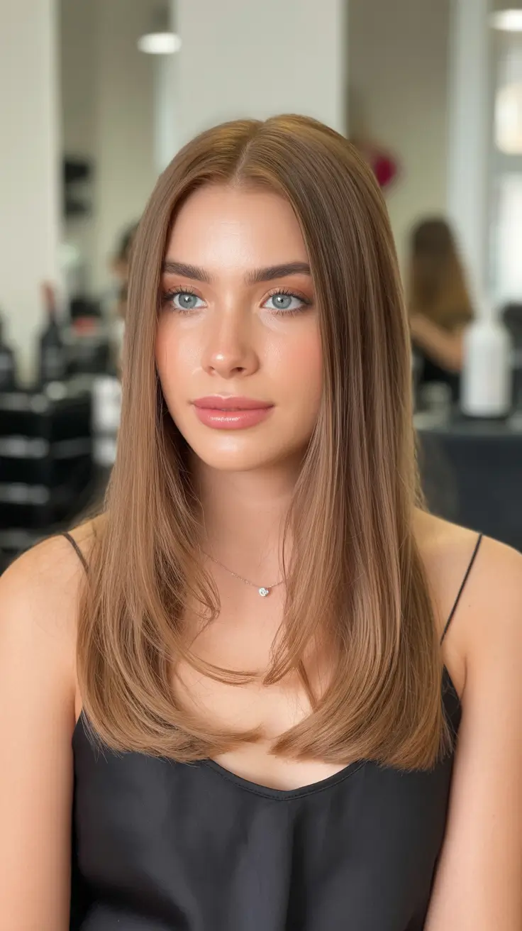 summer hair color ideas for brunettes 2026 sun kissed Sleek Honey Brunette Layers with Subtle Lift