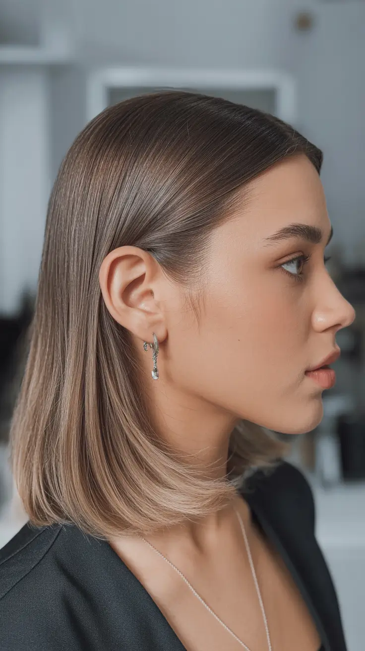 summer hair color ideas for brunettes 2026 sun kissed Minimalist Straight Bob with Neutral Balayage