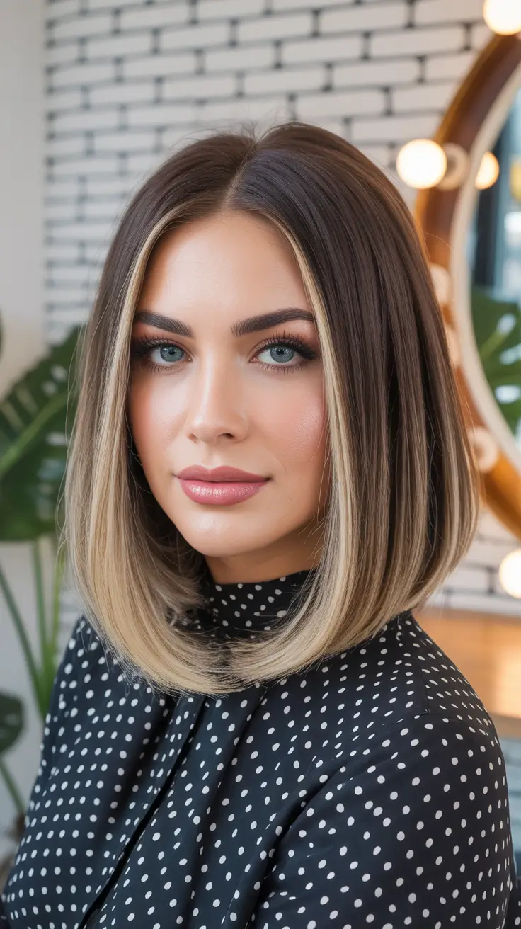 summer hair color ideas for brunettes 2026 sun kissed Polished Blonde Balayage Bob with Framing Contrast
