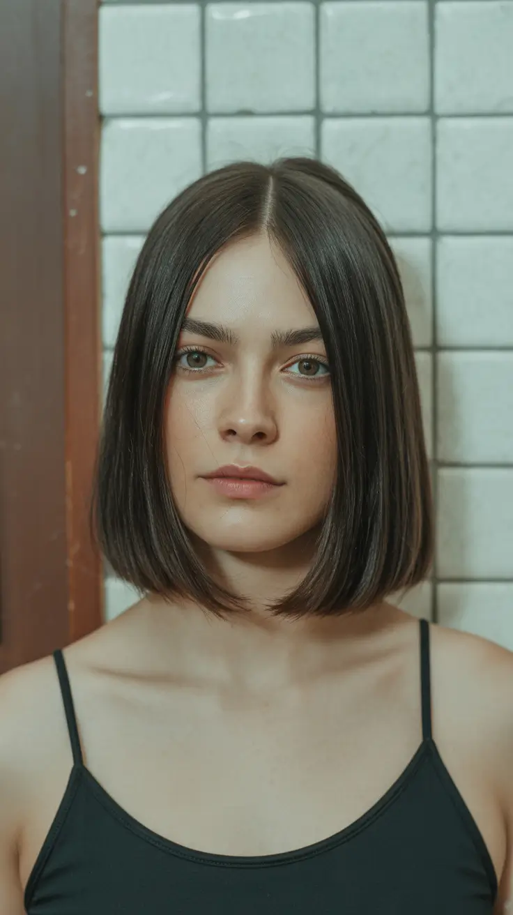 summer hair color ideas for brunettes 2026 sun kissed Minimal Dark Brunette Micro Bob with Sleek Finish
