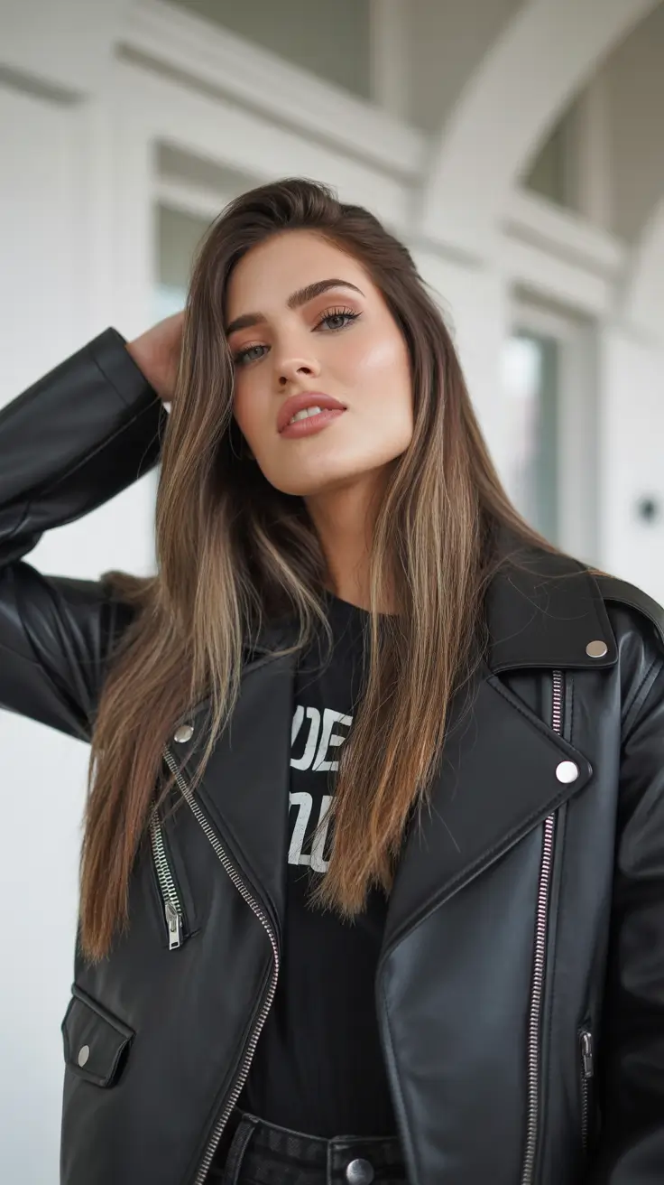 summer hair color ideas for brunettes 2026 sun kissed Edgy Sleek Length with Cool-Toned Highlights