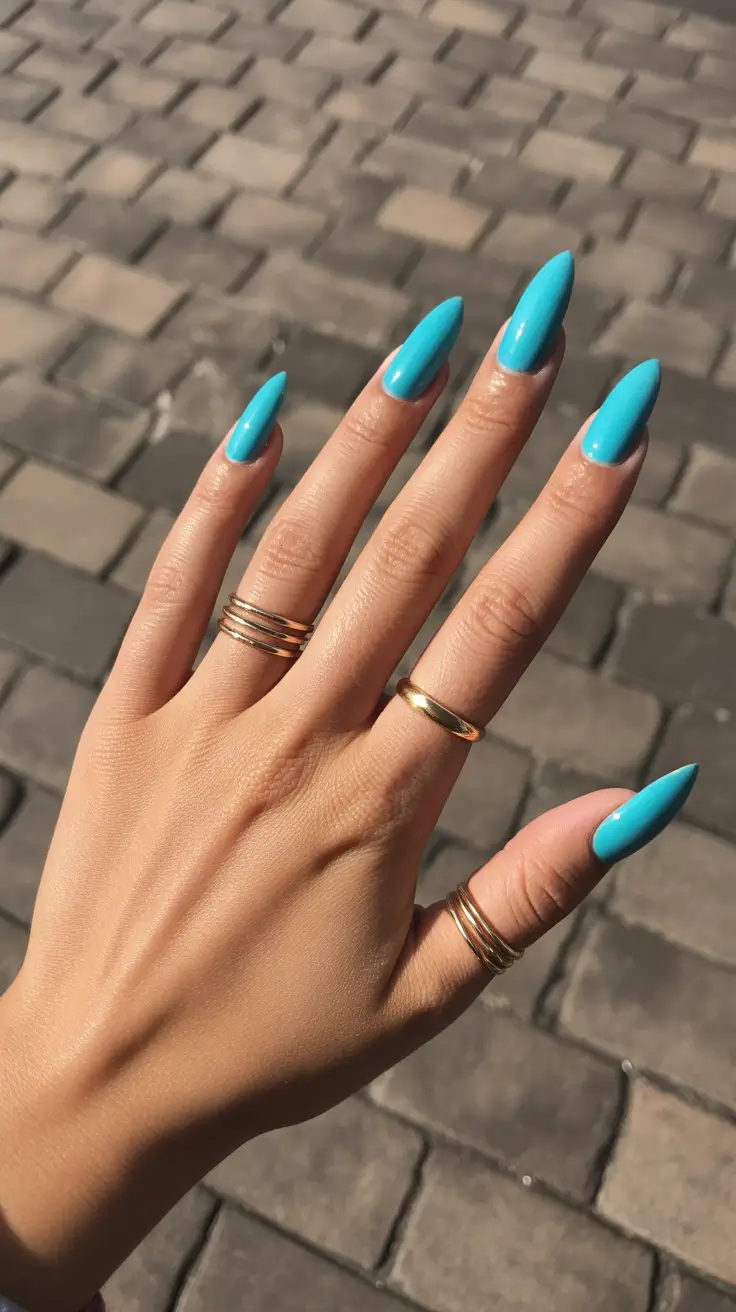 summer nail art ideas 2026 aesthetic Turquoise Gloss Minimal Statement Nails
