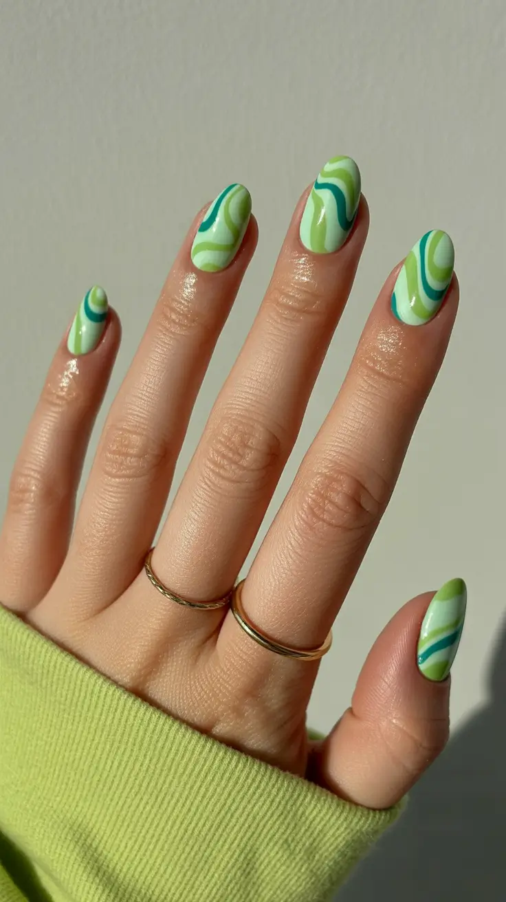 summer nail art ideas 2026 aesthetic Lime Swirl Minimal Art On Short Glossy Nails