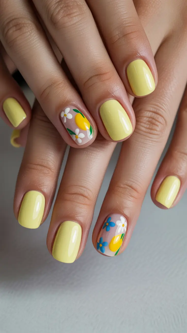 summer nail art ideas 2026 aesthetic Lemon Milk Minimalism For Short Square Nails